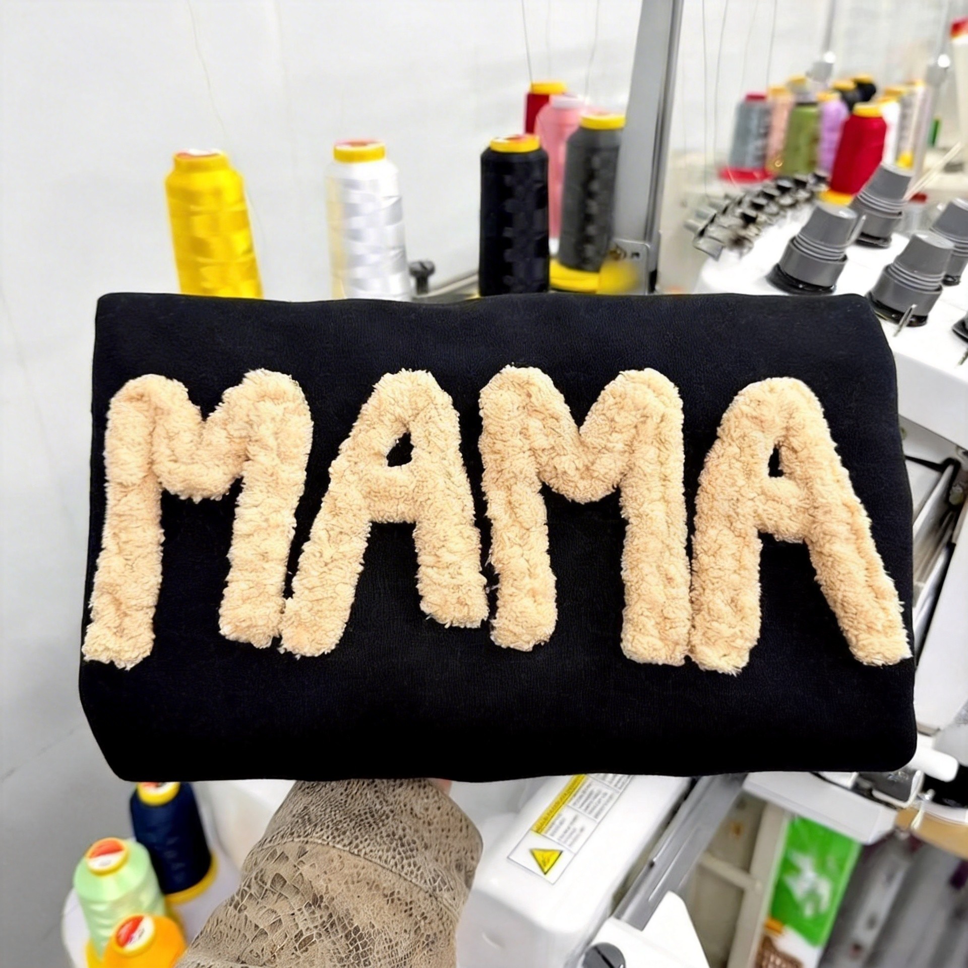 Custom Chenille Yarn Embroidered Mama Sweatshirt with Kids Names on Sleeve Mother’s Day Gift