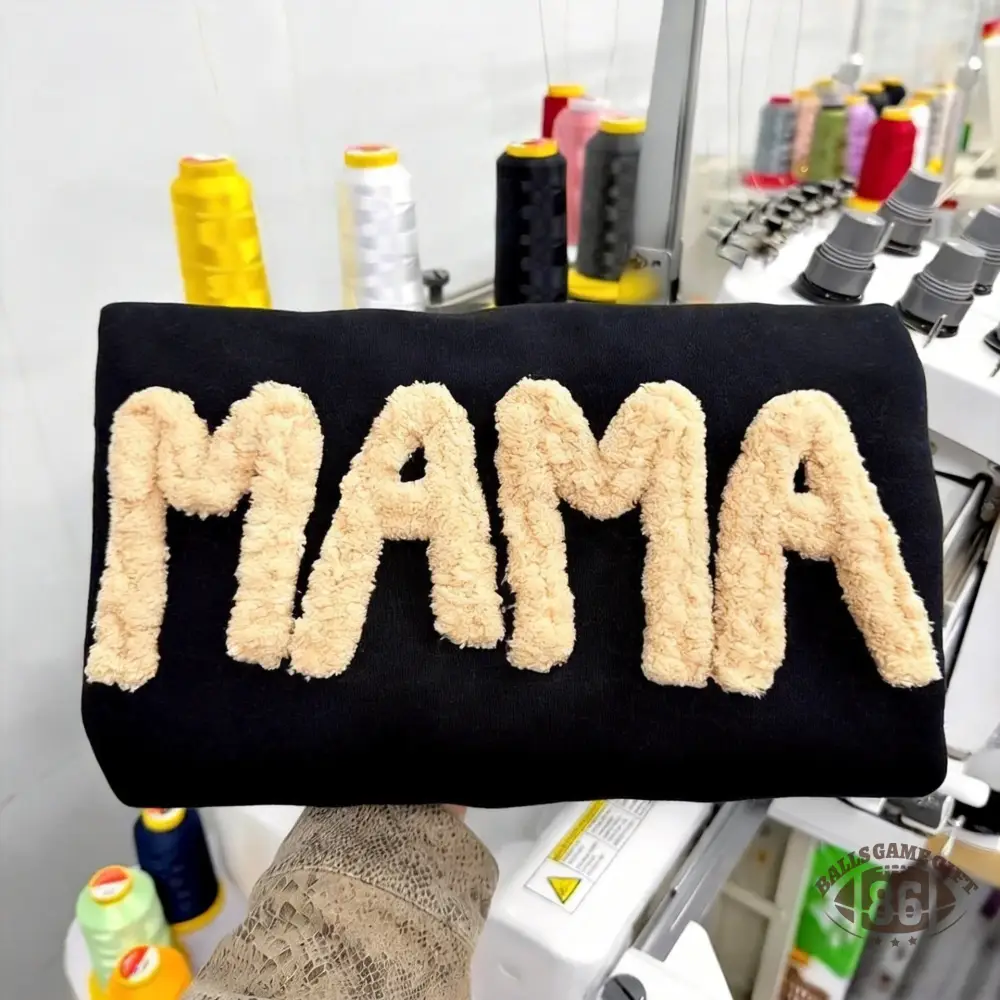 Custom Chenille Yarn Embroidered Mama Sweatshirt with Kids Names on Sleeve Mother’s Day Gift