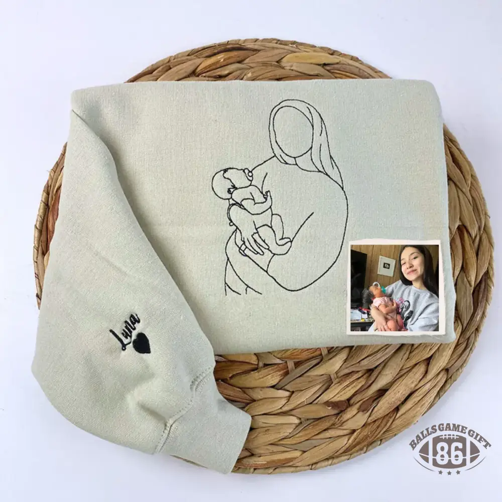 Custom Mama & Mom Portrait Embroidered Sweatshirt, Personalized Family Photo Crewneck, Mother's Day Gift