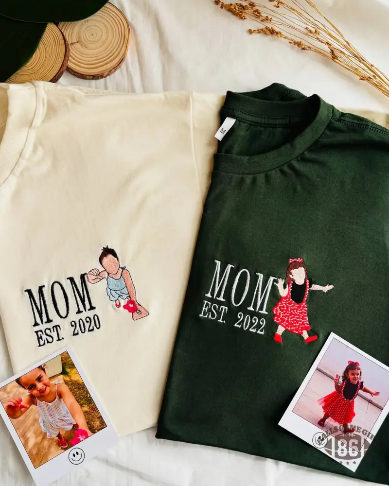 Pamaviva Custom Mom Hoodie Personalized Child Portrait Embroidered Sweatshirt for Mother's Day