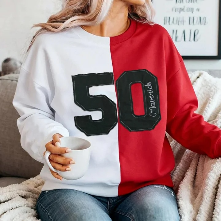  Personalized Sports Number Embroidered Two Tone Crewneck Team or Player Name Gift