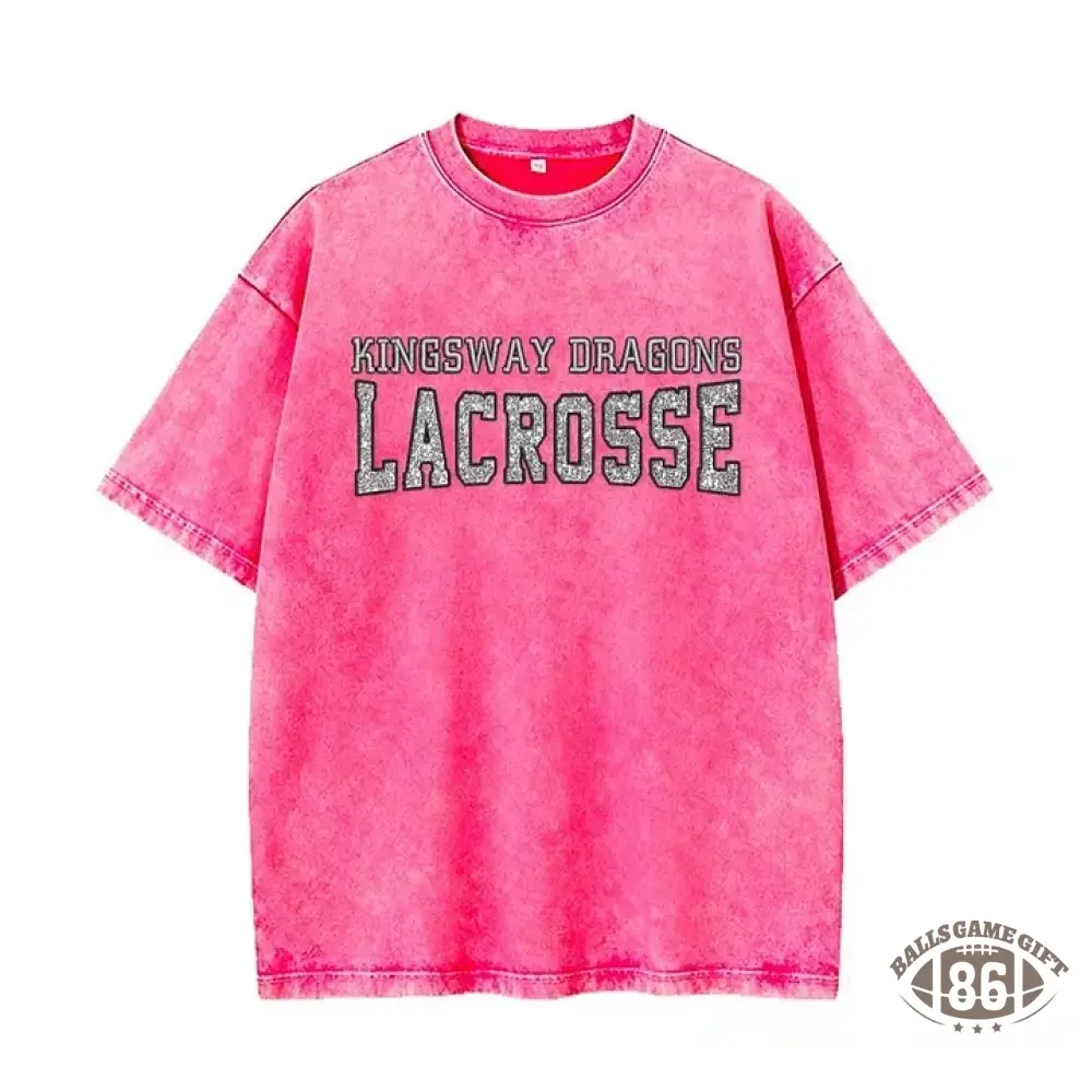 Custom Glitter Embroidered Lacrosse Washed T-shirt with School Name Team Spirit Shirt