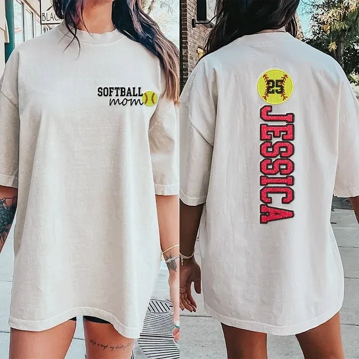 Softball Mom Washed T-Shirt Glitter Embroidery Name or Team Name Shirt