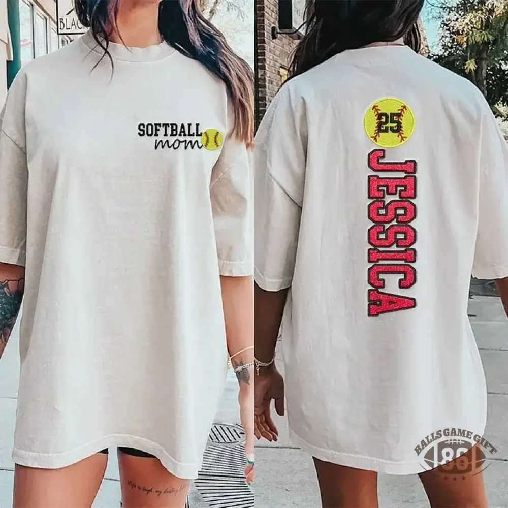 Softball Mom Washed T-Shirt Glitter Embroidery Name or Team Name Shirt