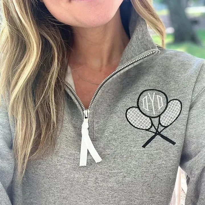 Monogram Tennis Sweatshirt Quarter Zip Personalized Tennis Ball Racket Pullover Monogrammed Tennis Player Gift