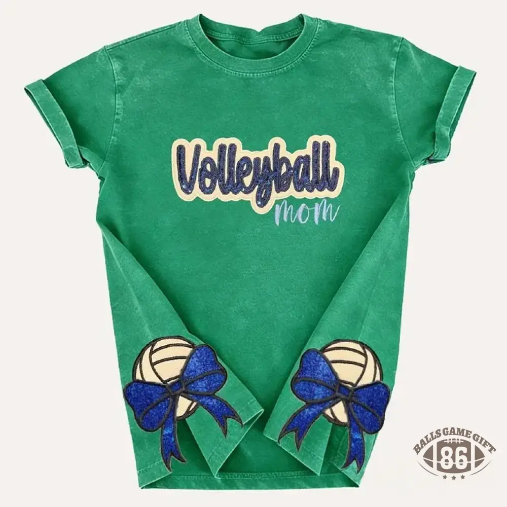 Sequin Volleyball Game Day Distressed T-Shirt with Side Bow Detail
