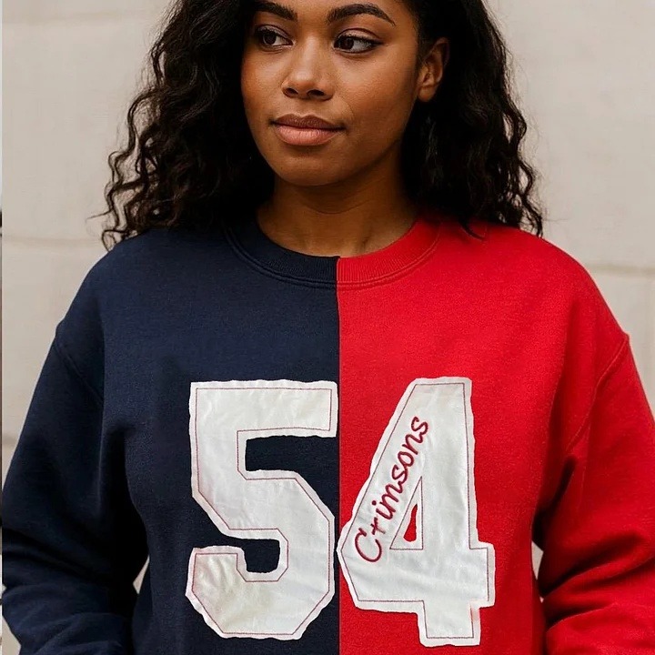  Personalized Sports Number Embroidered Two Tone Crewneck Team or Player Name Gift