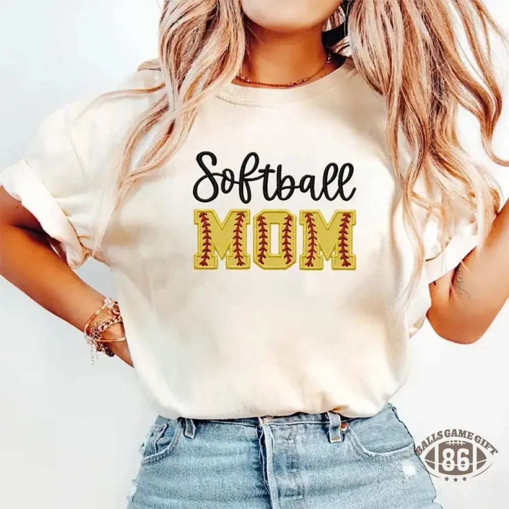 Softball DAD or MOM Applique Embroidery Personalized Washed T-Shirt