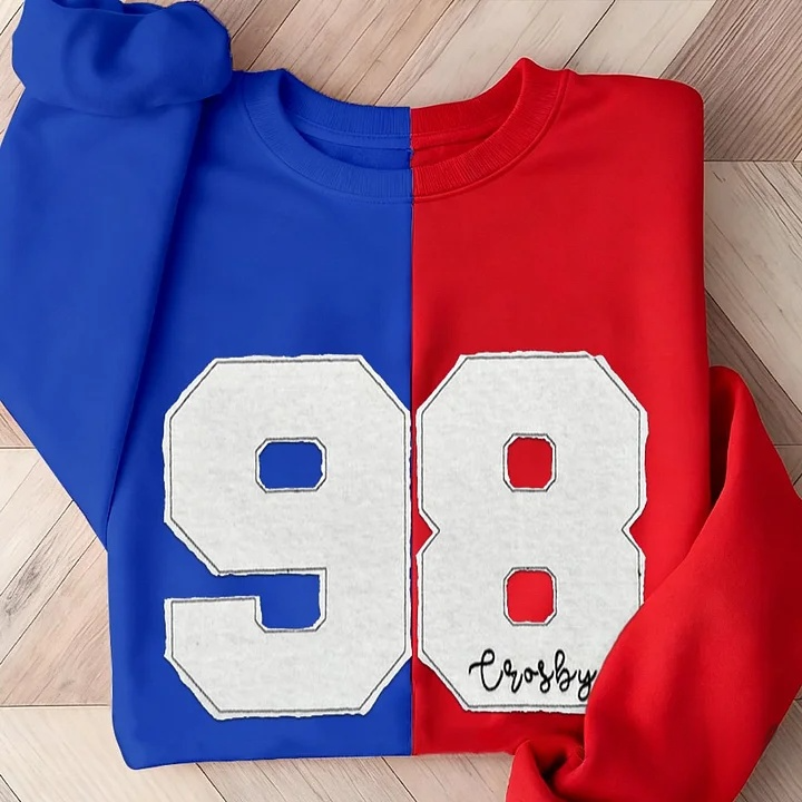  Personalized Sports Number Embroidered Two Tone Crewneck Team or Player Name Gift
