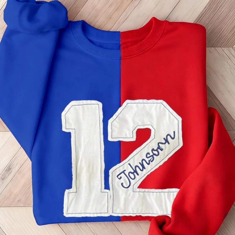  Personalized Sports Number Embroidered Two Tone Crewneck Team or Player Name Gift