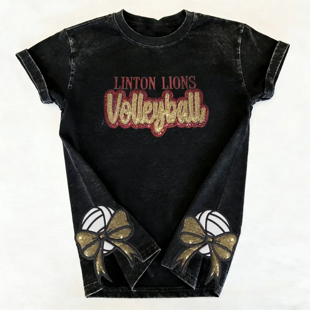 Sequin Volleyball Game Day Distressed T-Shirt with Side Bow Detail