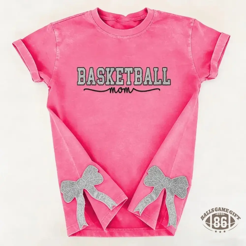 Basketball Mom Side Bow Washed T-shirt with Glitter Embroidered Coquette shirt
