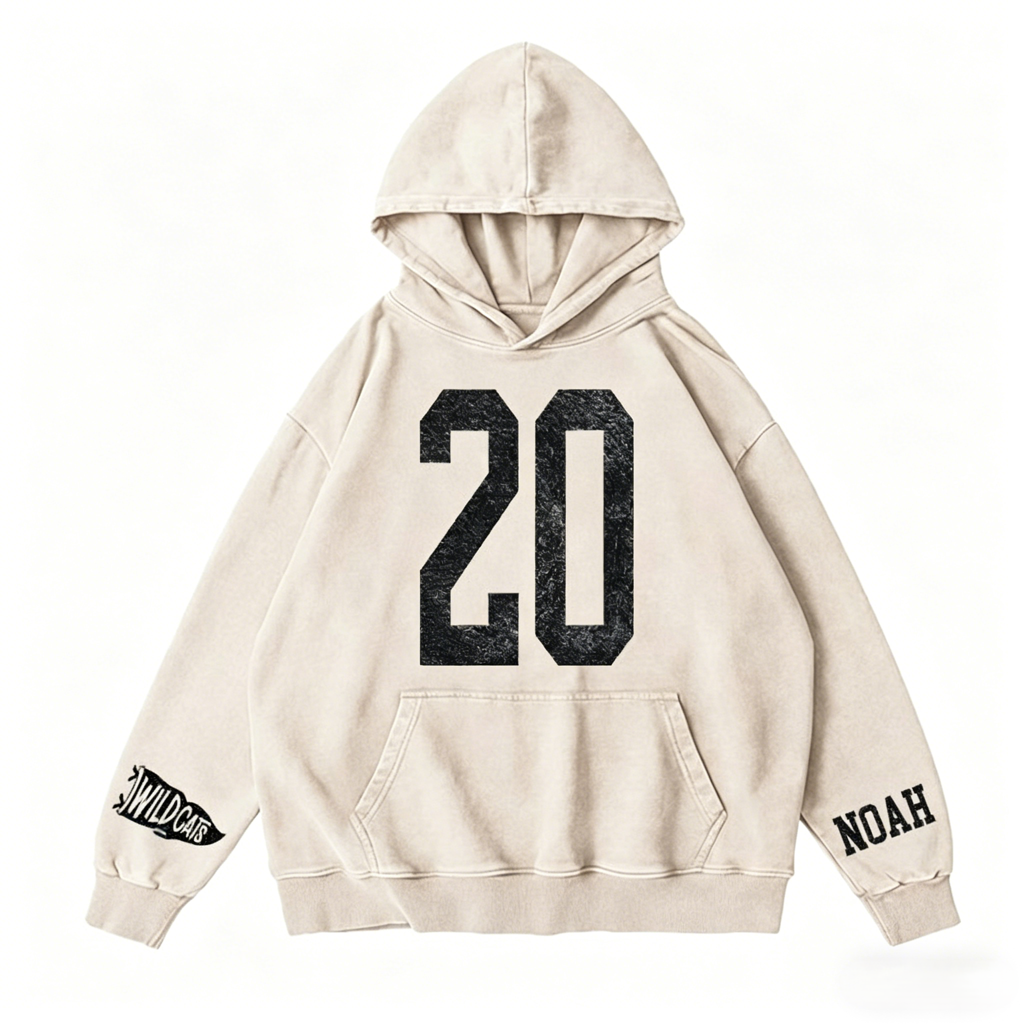 Custom Vintage Varsity Sport Team Number or Letter Washed T-Shirt Crewneck and Hoodie