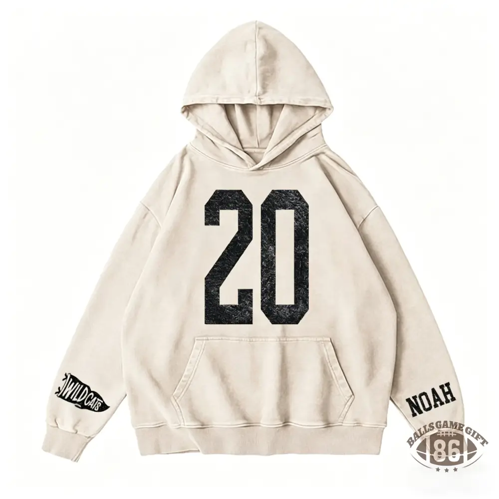 Custom Vintage Varsity Sport Team Number or Letter Washed T-Shirt Crewneck and Hoodie