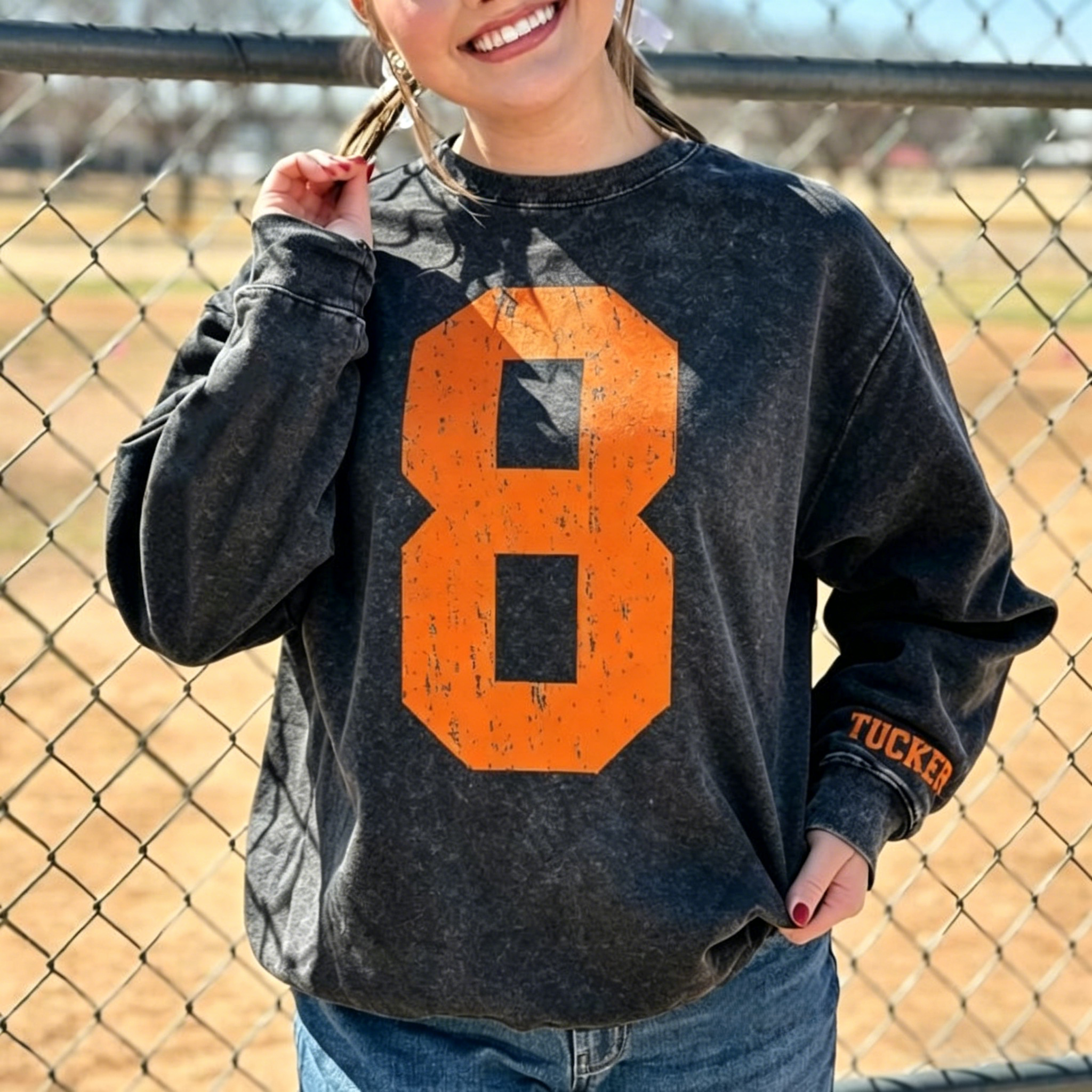 Custom Vintage Varsity Sport Team Number or Letter Washed T-Shirt Crewneck and Hoodie