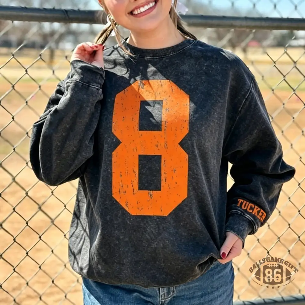 Custom Vintage Varsity Sport Team Number or Letter Washed T-Shirt Crewneck and Hoodie