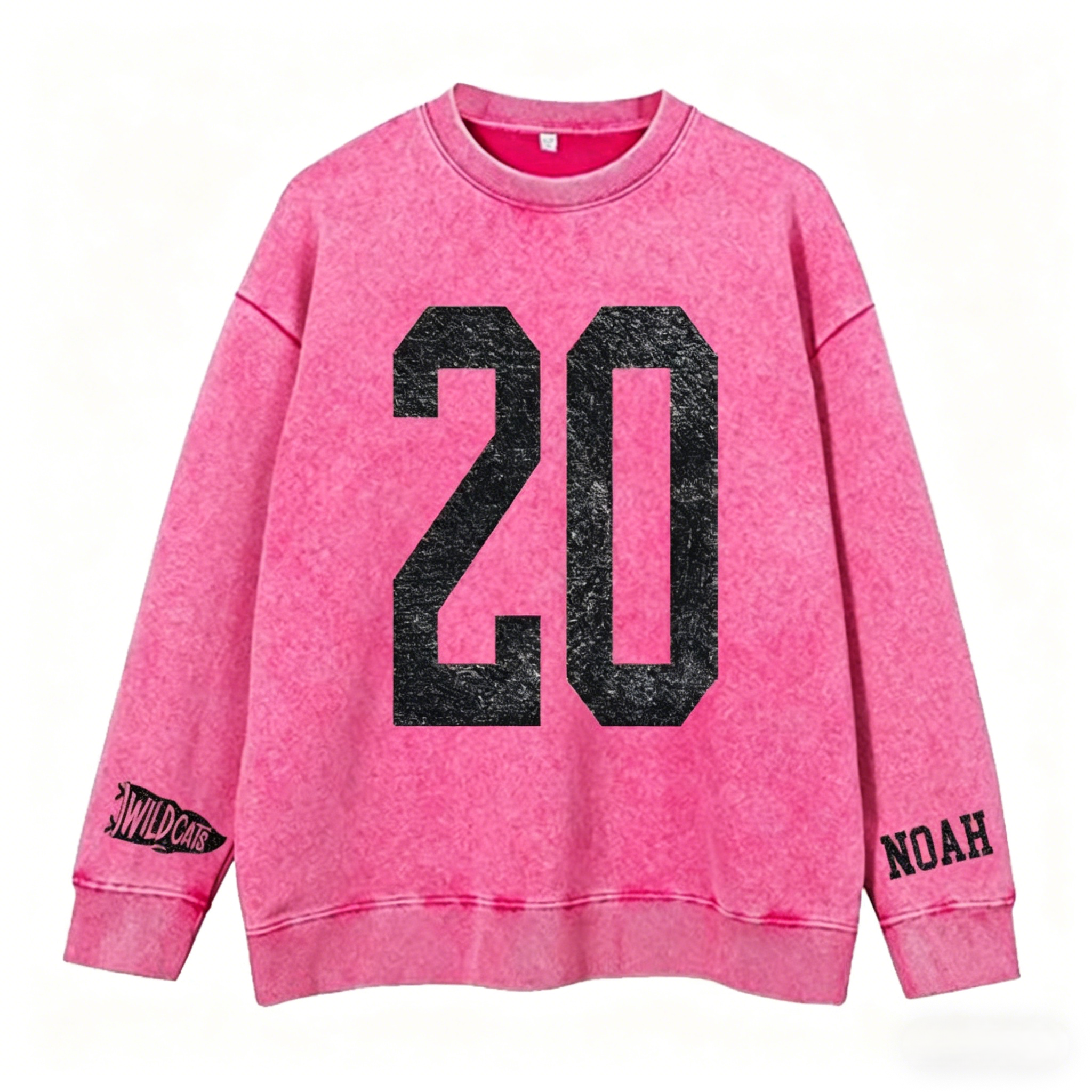 Custom Vintage Varsity Sport Team Number or Letter Washed T-Shirt Crewneck and Hoodie