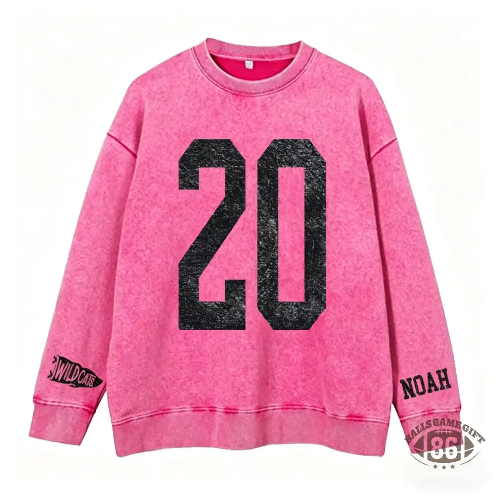 Custom Vintage Varsity Sport Team Number or Letter Washed T-Shirt Crewneck and Hoodie