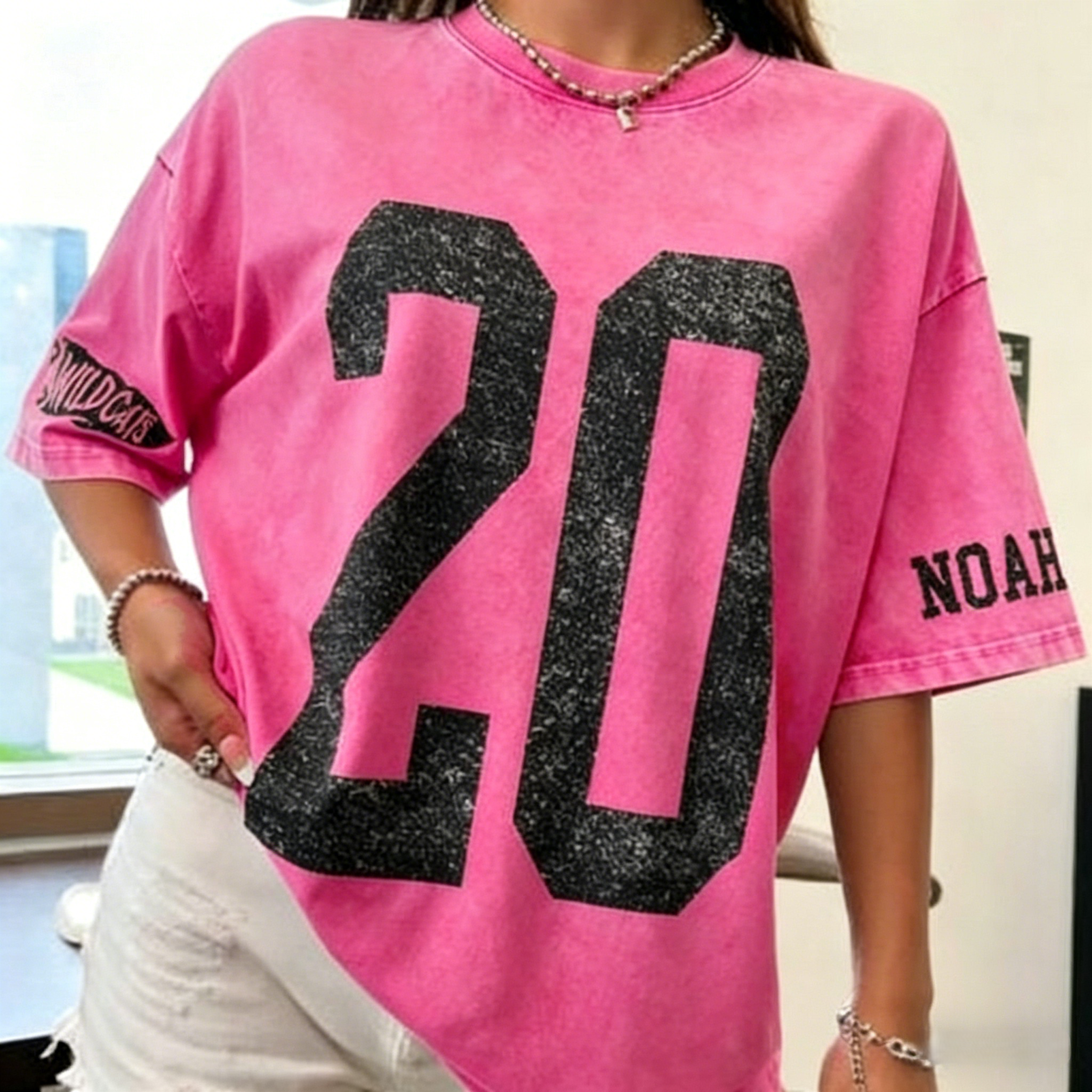 Custom Vintage Varsity Sport Team Number or Letter Washed T-Shirt Crewneck and Hoodie