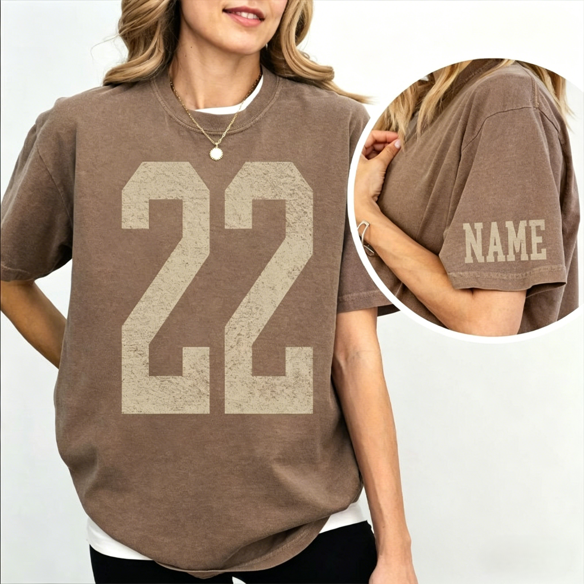 Custom Vintage Varsity Sport Team Number or Letter Washed T-Shirt Crewneck and Hoodie