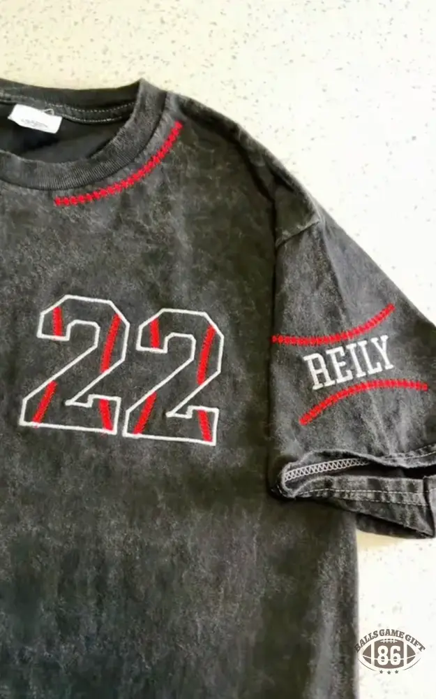 Custom Embroidered Name & Number T-Shirt | Personalized Varsity Tee | Boutique Embroidery Shirt