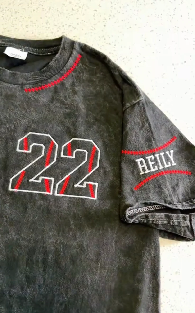 Custom Embroidered Name & Number T-Shirt | Personalized Varsity Tee | Boutique Embroidery Shirt