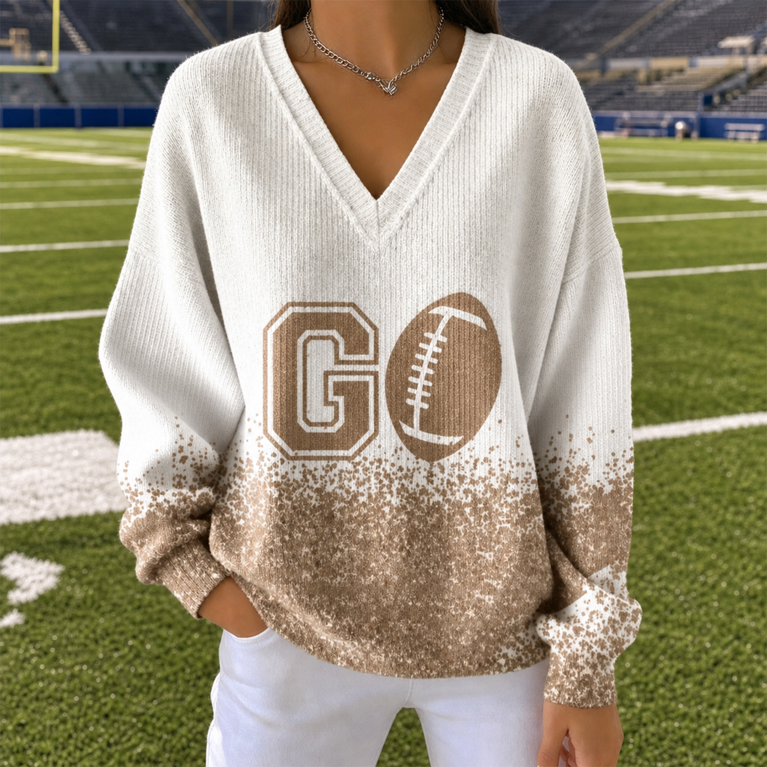 Women's Thanksgiving Game Day Turkey Print Plaid Patchwork Sweatshirt, Relaxed Fit Fall Football Pullover