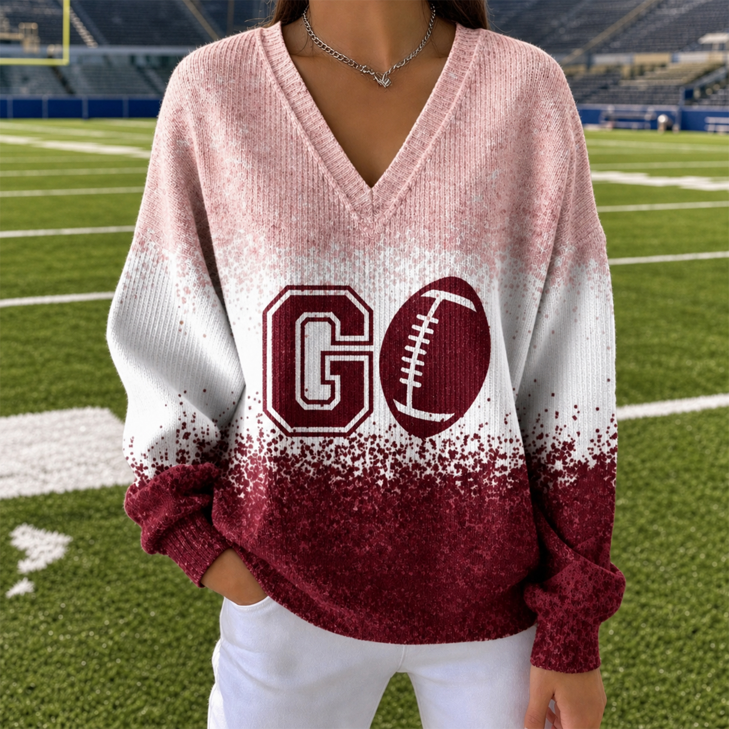 Women's Thanksgiving Game Day Turkey Print Plaid Patchwork Sweatshirt, Relaxed Fit Fall Football Pullover