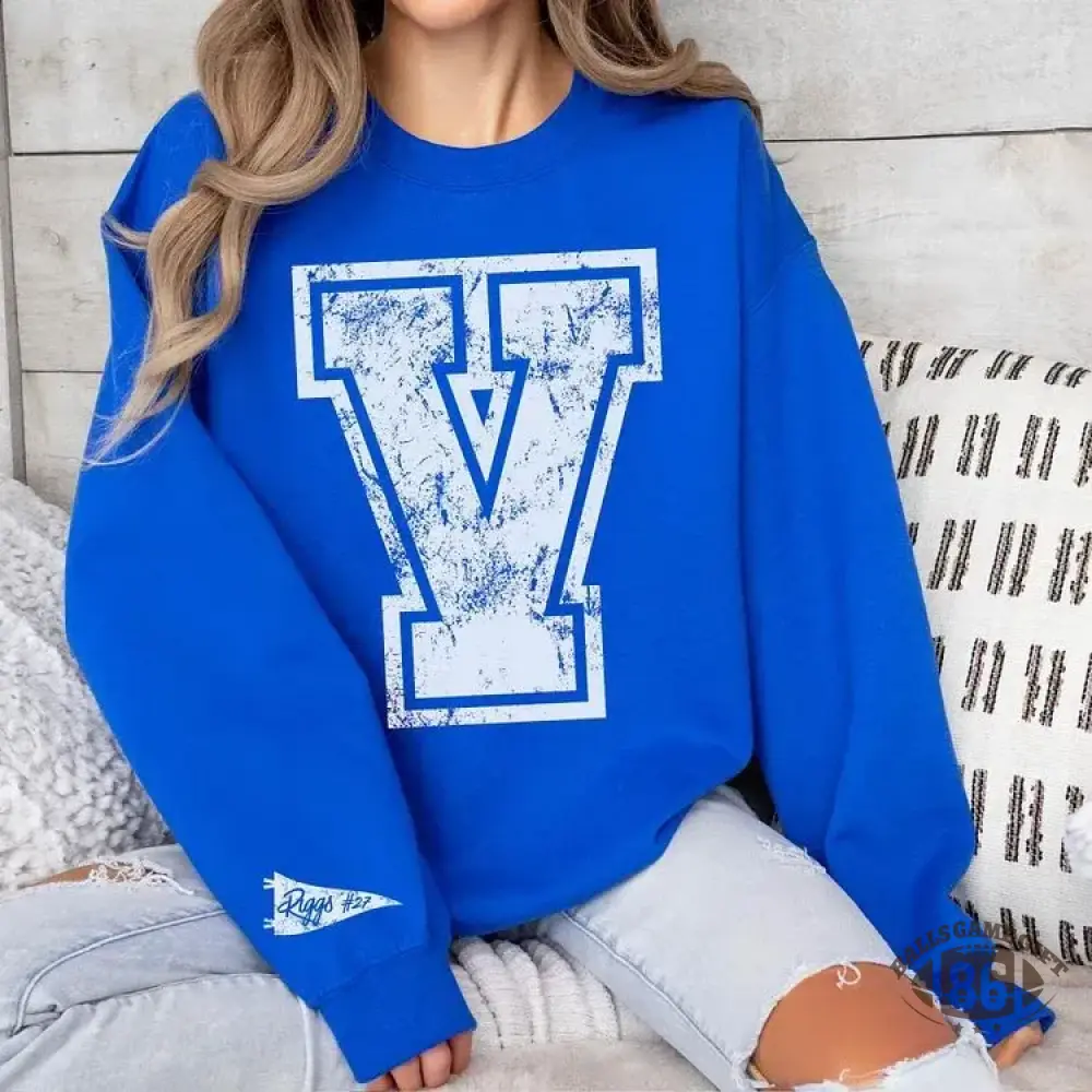 Custom Varsity Letter Sweatshirt Distressed Big Giant Number