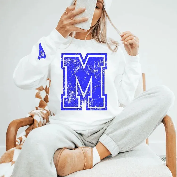 Custom Varsity Letter Sweatshirt Distressed Big Giant Number
