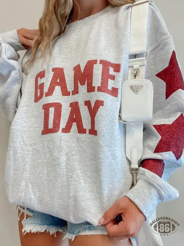 Oversized Game Day Sweatshirt with Star Sleeves