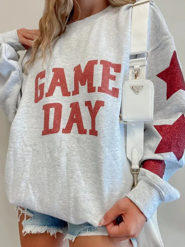 Oversized Game Day Sweatshirt with Star Sleeves