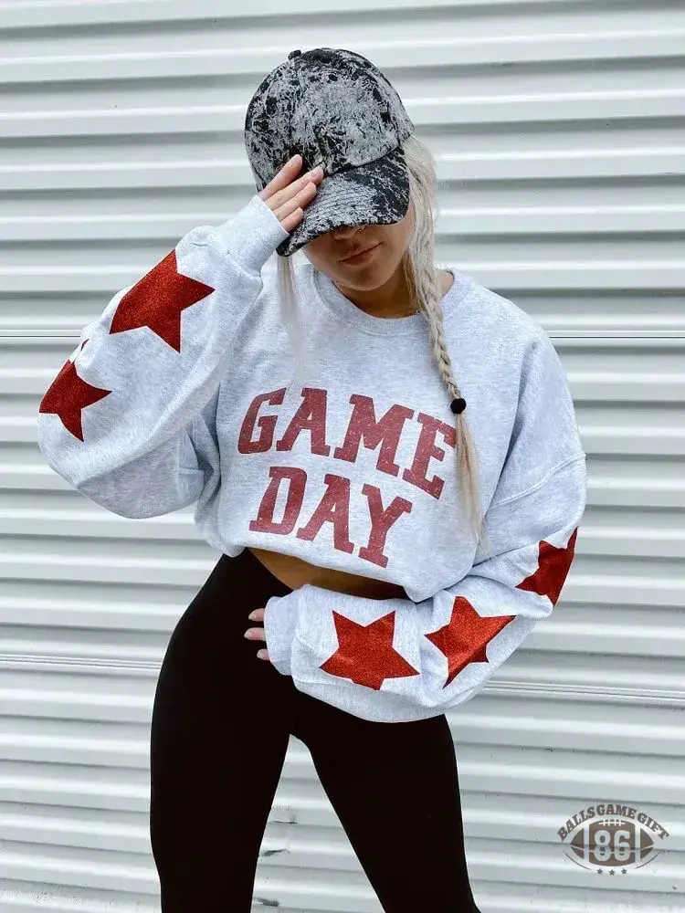 Oversized Game Day Sweatshirt with Star Sleeves