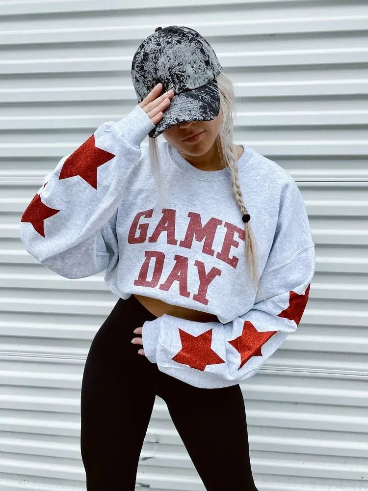 Oversized Game Day Sweatshirt with Star Sleeves