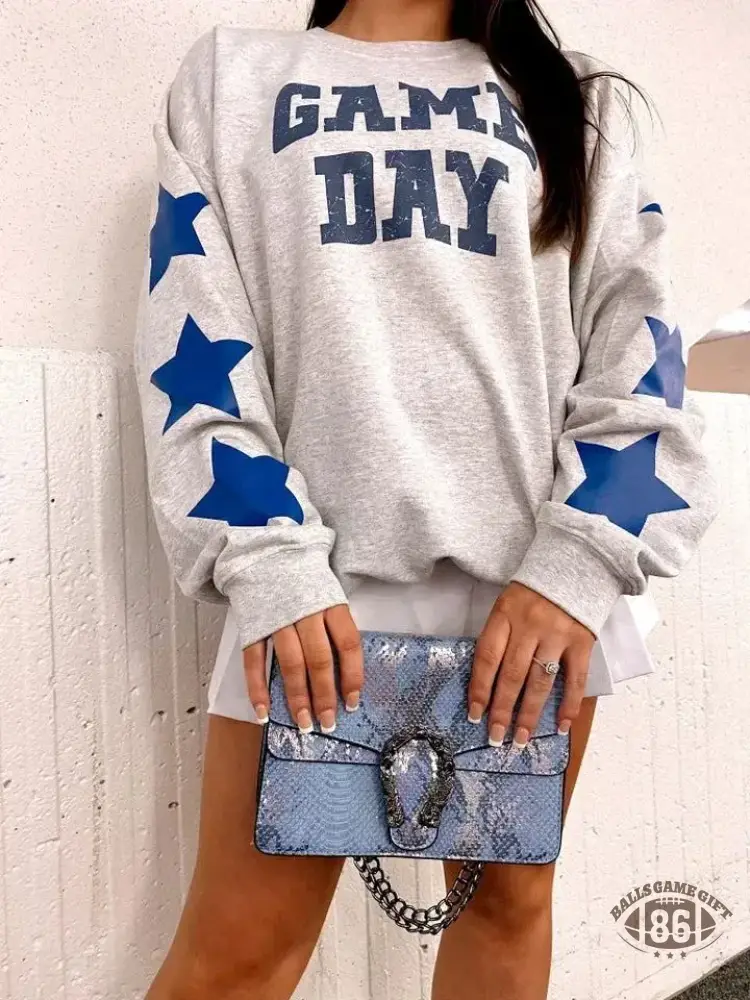 Oversized Game Day Sweatshirt with Star Sleeves