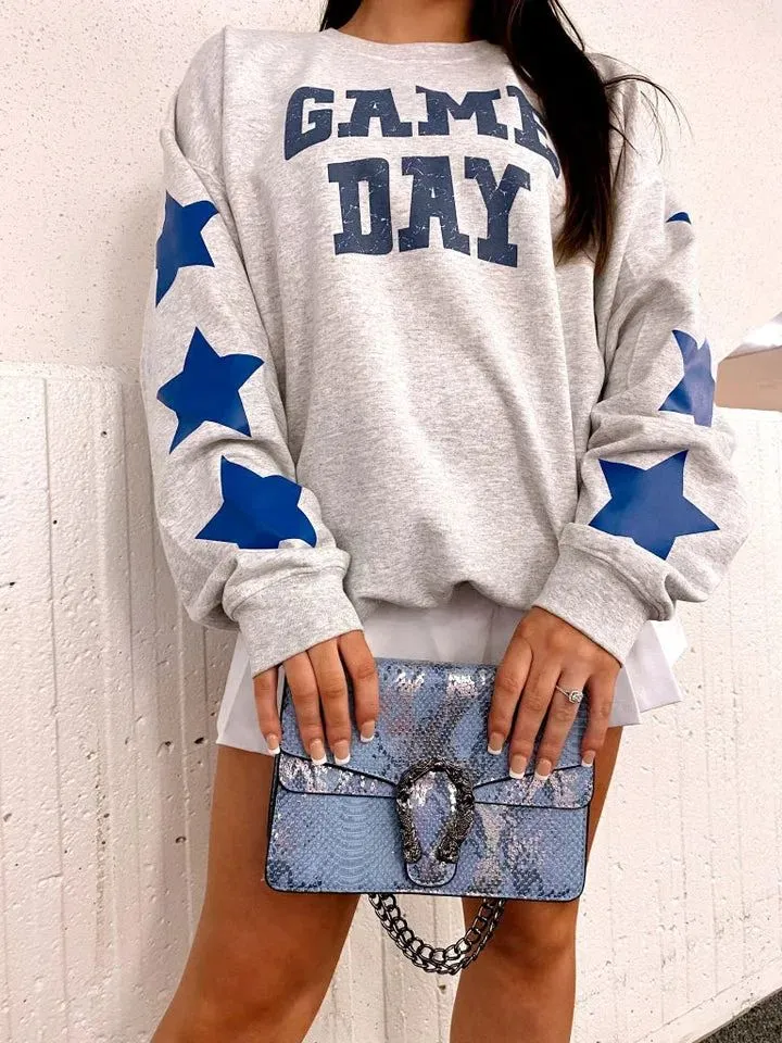 Oversized Game Day Sweatshirt with Star Sleeves