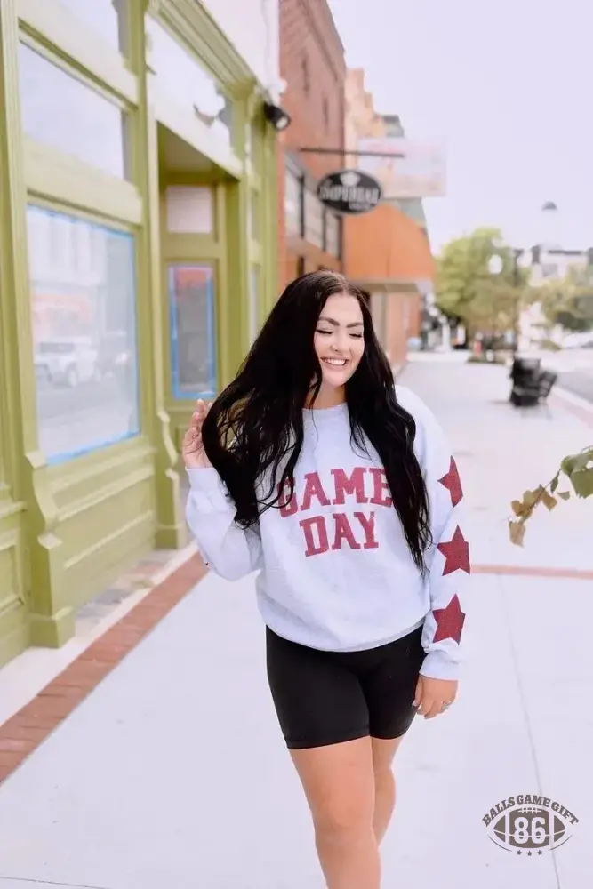 Oversized Game Day Sweatshirt with Star Sleeves
