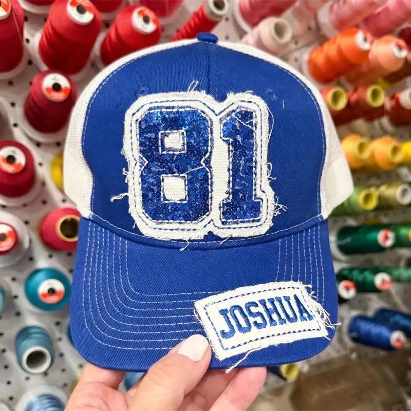 Custom Sequin Number or Letter Hat Applique Embroidery Hat