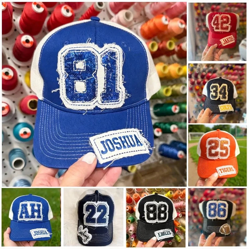 Custom Sequin Number or Letter Hat Applique Embroidery Hat