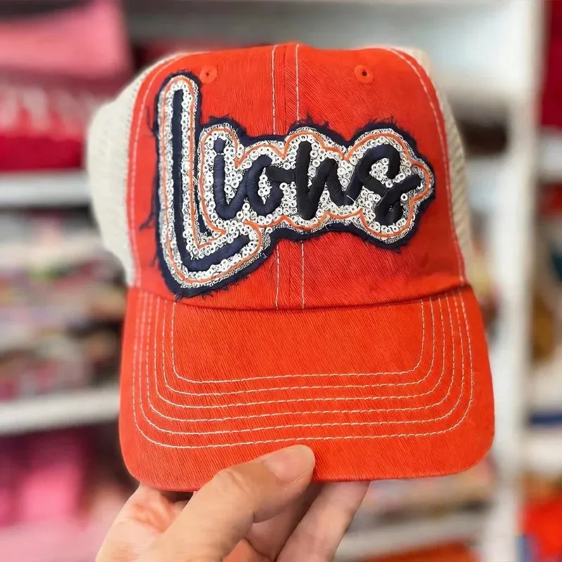 Custom Sequin Applique Script Team or School Name Cap Embroidery Sport Hat