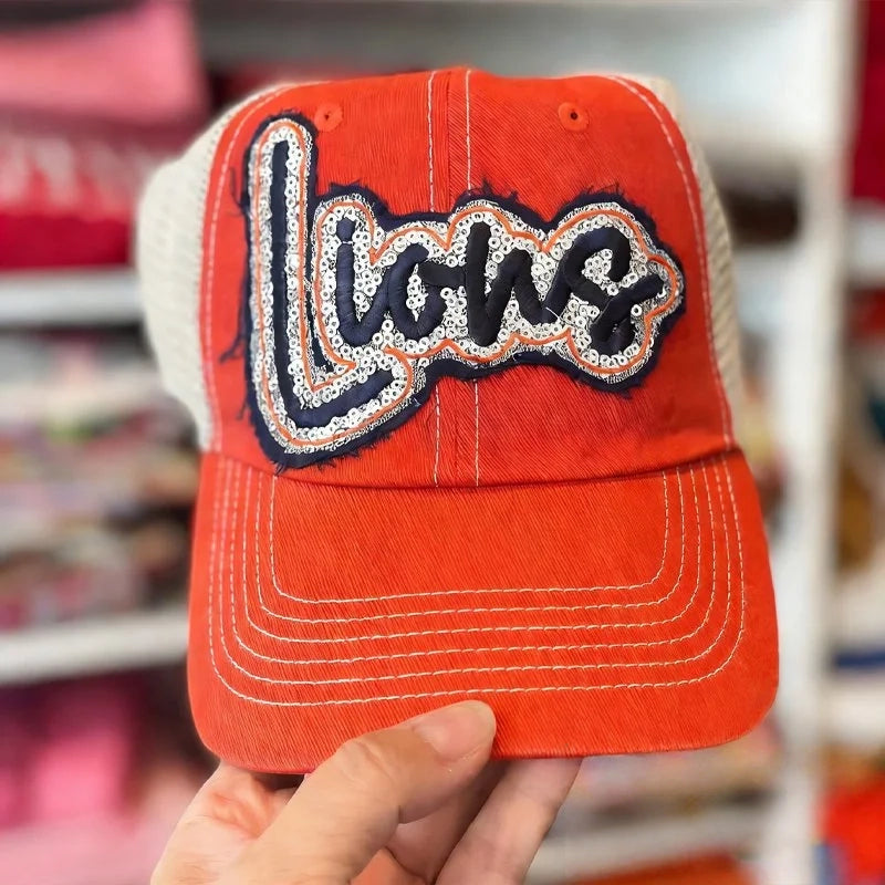 Custom Sequin Applique Script Team or School Name Cap Embroidery Sport Hat