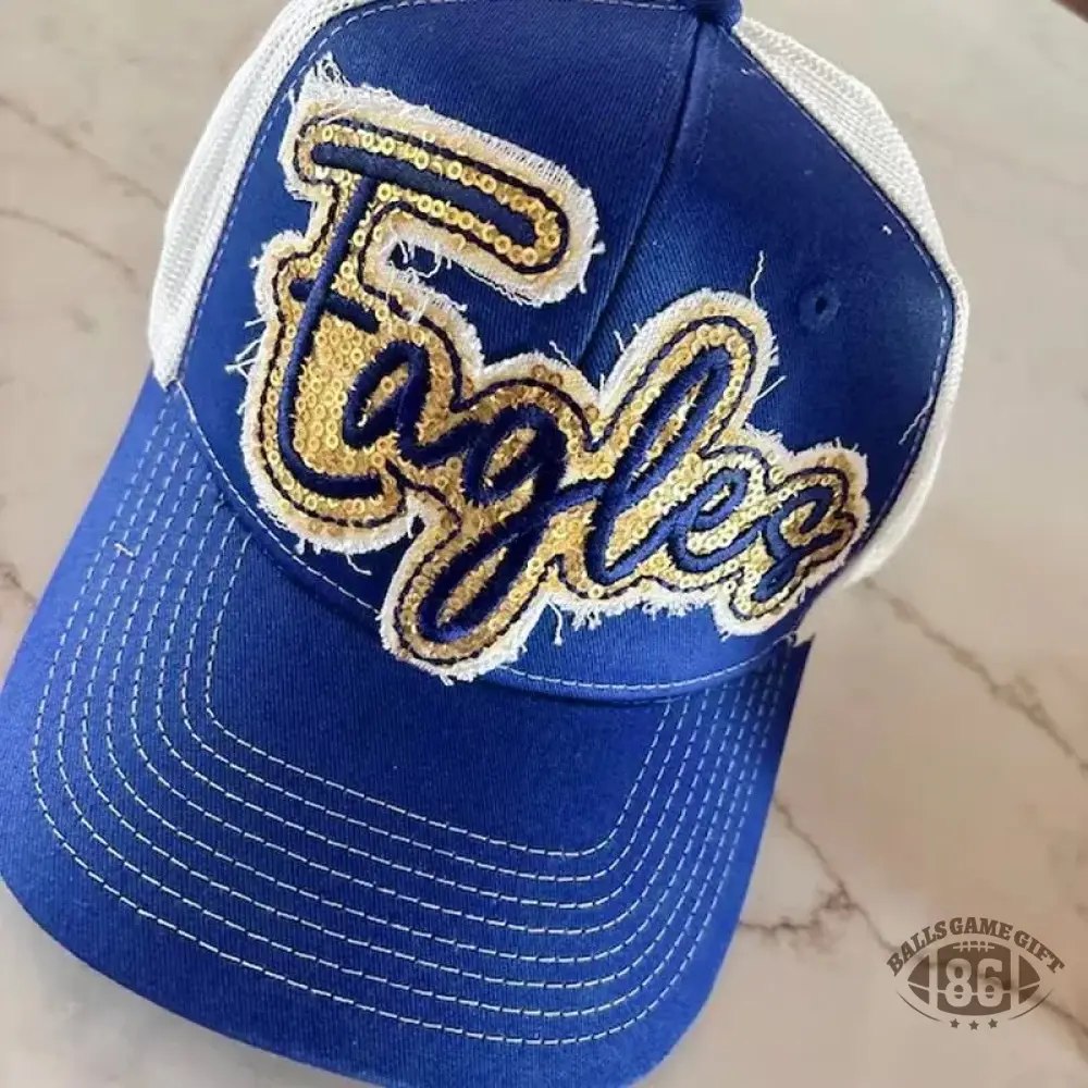 Custom Sequin Applique Script Team or School Name Cap Embroidery Sport Hat