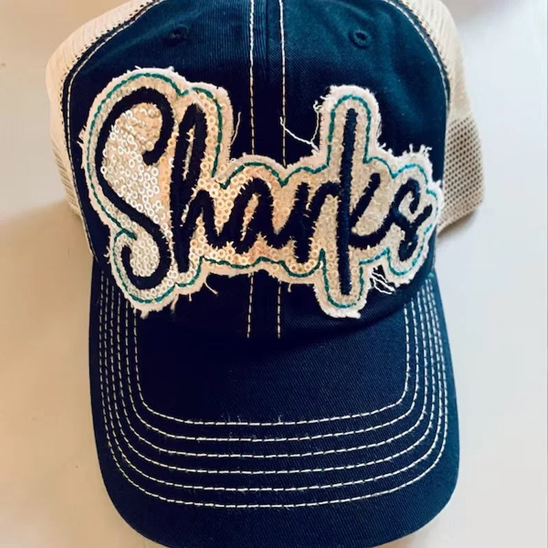 Custom Sequin Applique Script Team or School Name Cap Embroidery Sport Hat
