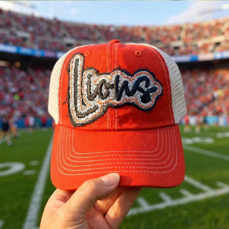 Custom Sequin Applique Script Team or School Name Cap Embroidery Sport Hat