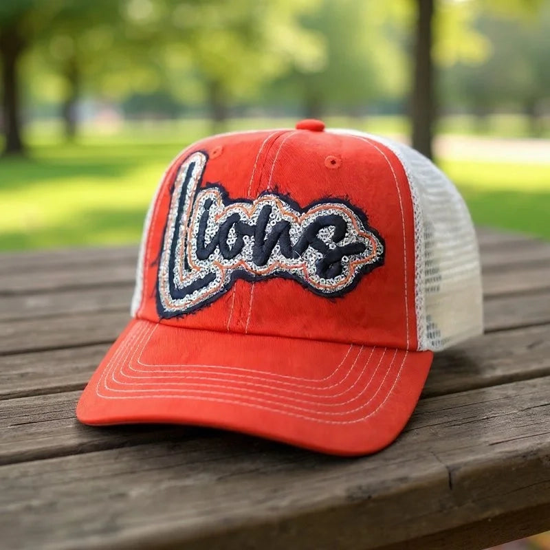 Custom Sequin Applique Script Team or School Name Cap Embroidery Sport Hat