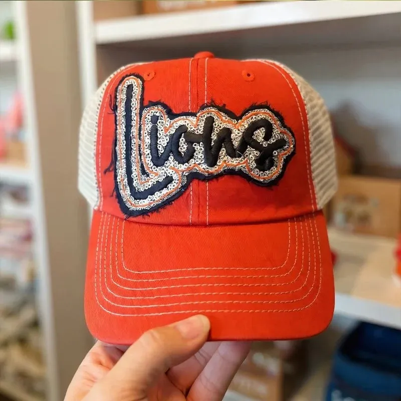 Custom Sequin Applique Script Team or School Name Cap Embroidery Sport Hat
