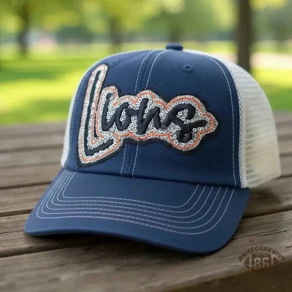 Custom Sequin Applique Script Team or School Name Cap Embroidery Sport Hat