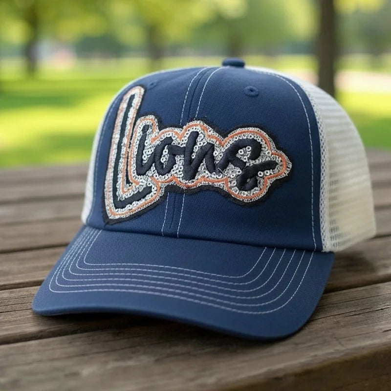 Custom Sequin Applique Script Team or School Name Cap Embroidery Sport Hat