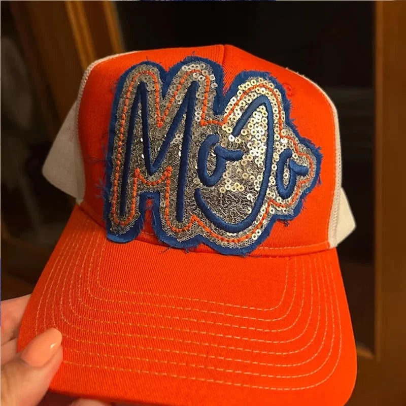 Custom Sequin Applique Script Team or School Name Cap Embroidery Sport Hat