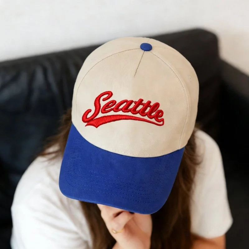Personalized Custom Text Embroidery Cap Vintage Style Seattle Hat